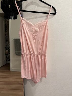 Victoria's Secret Light Pink Lace-Trim Chemise Romper